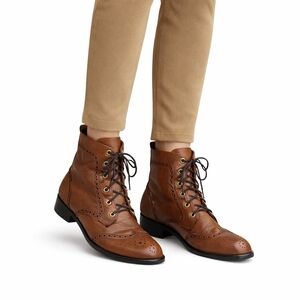 Franco Cuadra cognac leather wingtip lace-up ankle boots with full brogue detail